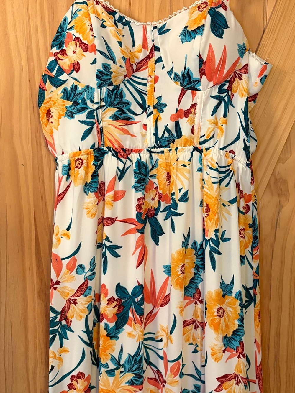 White Floral Sundress with Yellow & Teal Blooms - Picture 1 of 2